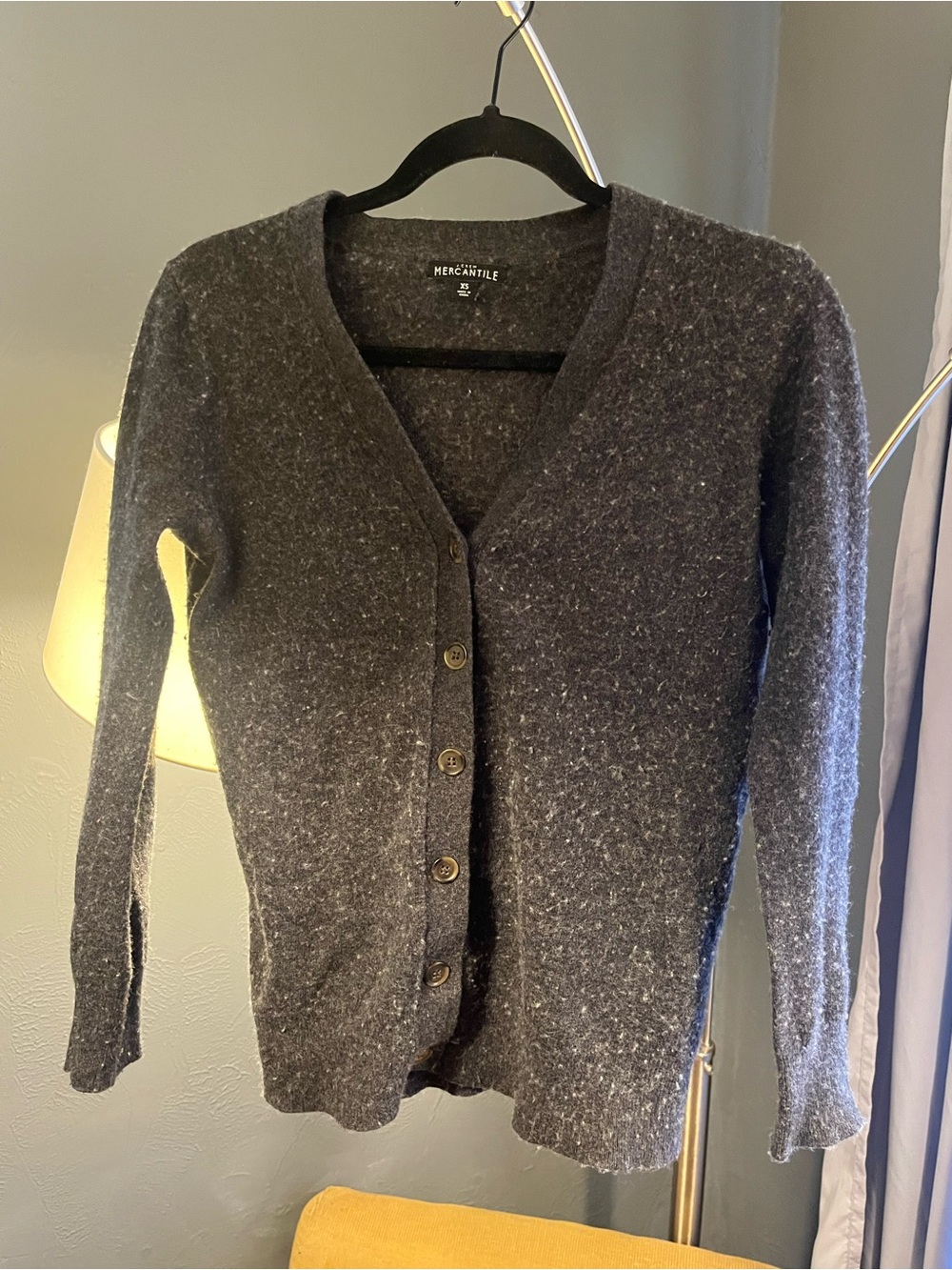 J. Crew Charcoal Speckled V-Neck Button Cardigan